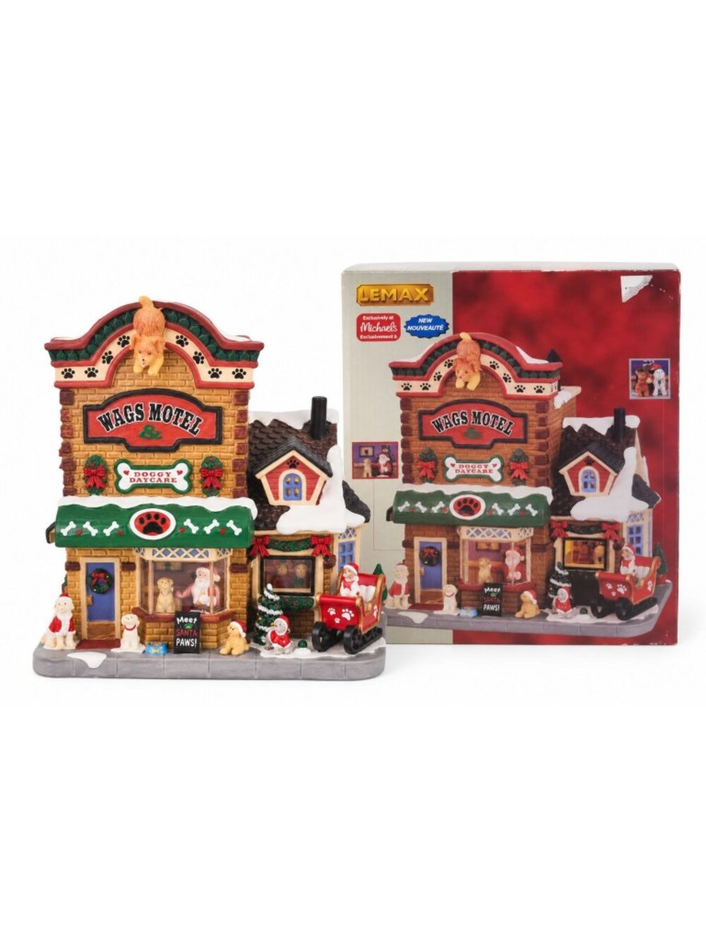 Lemax Wags Motel & Doggy Daycare Lighted Christmas Village Porcelain Collectible